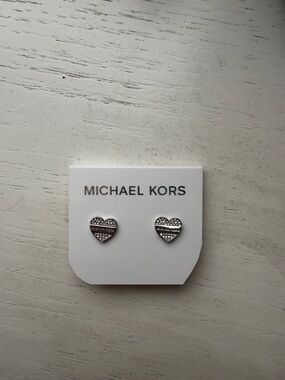 Michael Kors Silver Crystal Heart Earrings